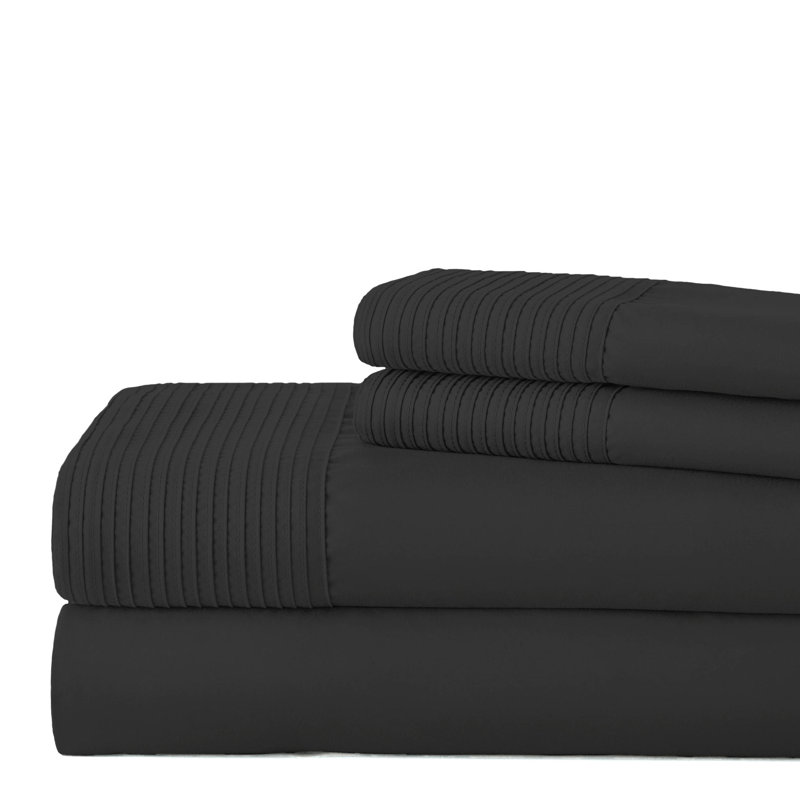 Vilano Springs Extra Deep Pocket Bed Sheet Set with Pleated Hem, Easy care, Pet Hair Resistant, Black