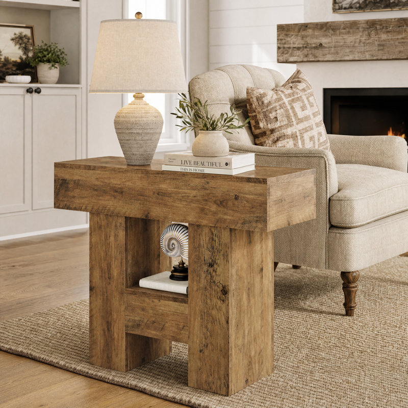 Table de bout rectangulaire en bois manufacturé, Brun