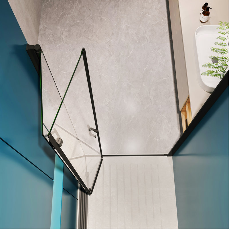 1 3/8" Adjustment,Universal Pivot Shower Door, With 1/4" Tempered Glass Finish 3072, Matte Black