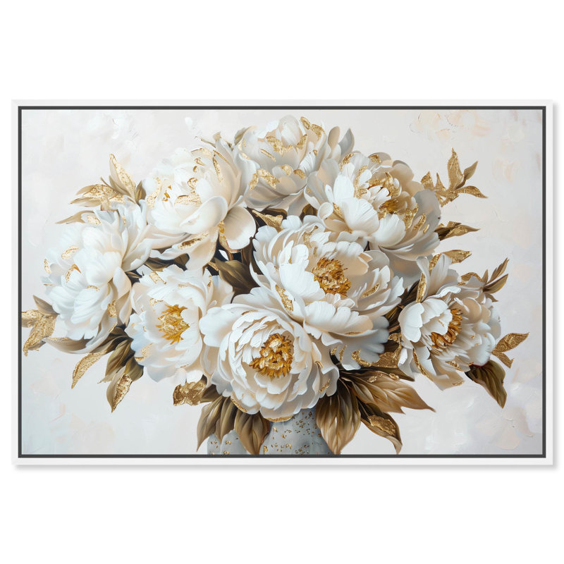 Art floral sur toile, Cadre blanc, H 31 po x l 46 po x P 1,8 po
