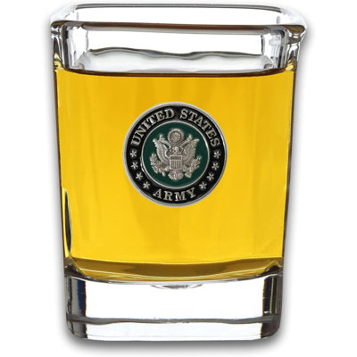 Square Shot Glass with United States Army Seal Die Struck Enamel Emblem