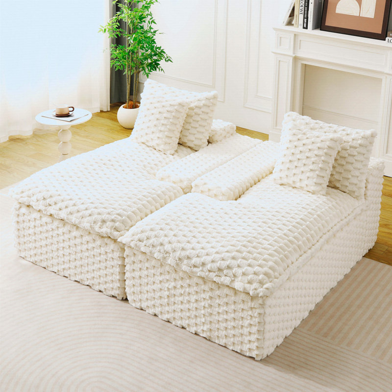 Canapé double multifonctionnel en velours blanc avec tortue blanche, Blanc