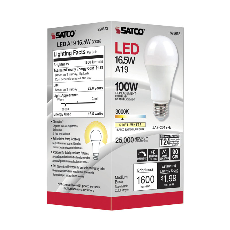 16.5 Watt White LED Bulb, 3000K