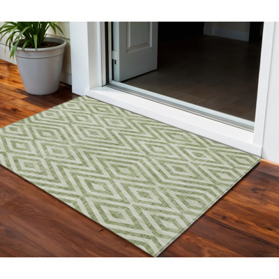 Tapis intérieur / extérieur lavable à motif géométrique vert et beige 3 pi x 5 pi