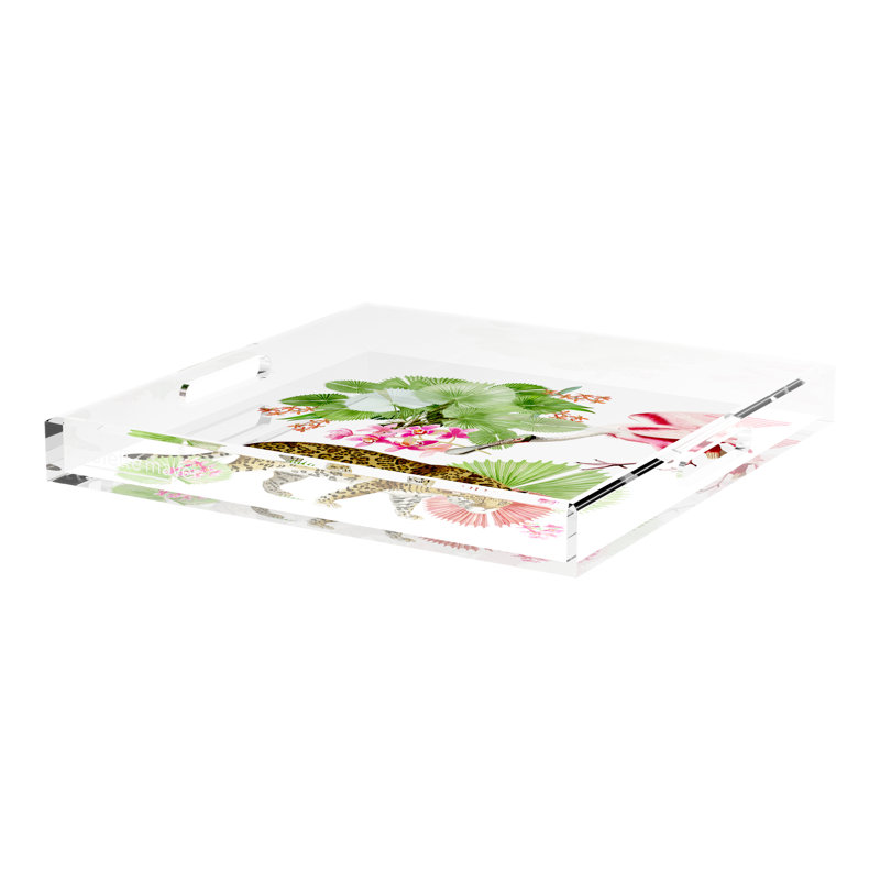 Leopard Walk Acrylic Square Decorative Tray, 18"W x 18"D x 2"H