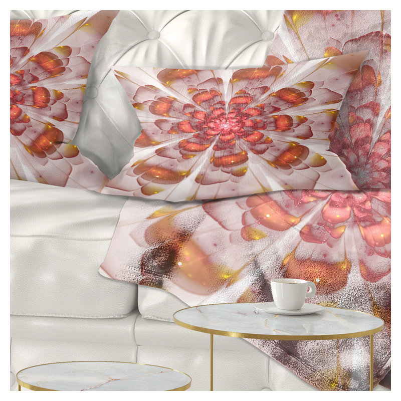 White Brown Fractal Flower - Floral Printed Throw Pillow