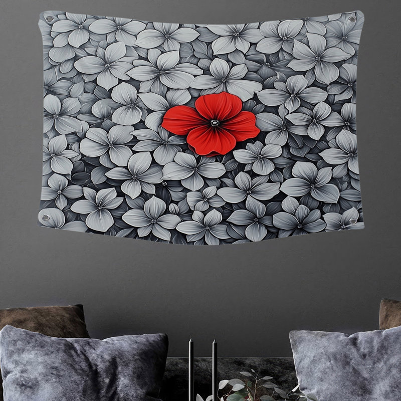 Tapisserie murale fleur rouge, H 68 po x l 80 po