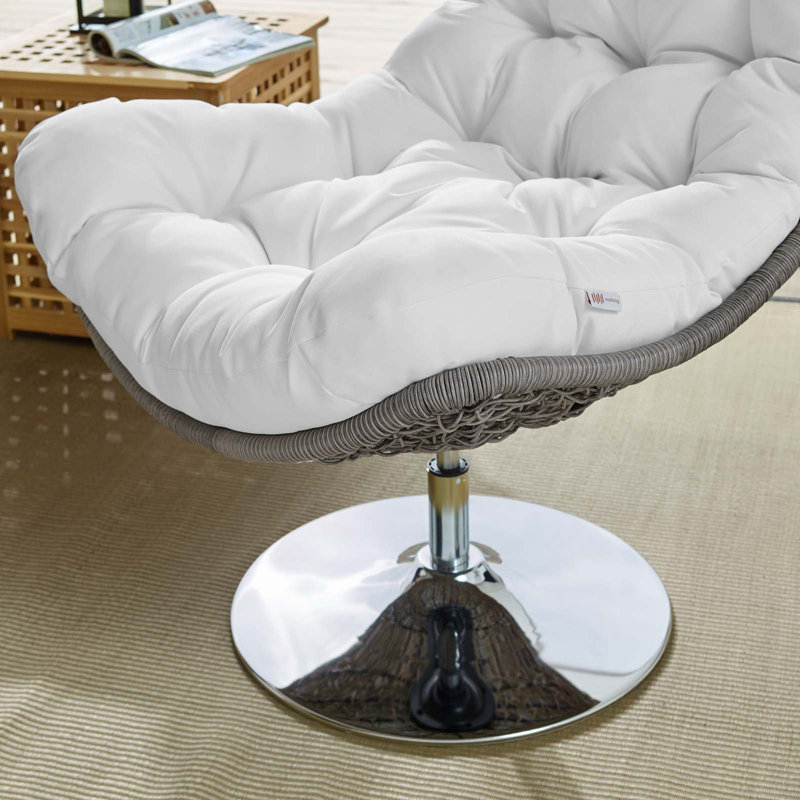 Brighton Wicker Rattan Outdoor Patio Swivel Lounge Chair by Modway, White Sunbrella®