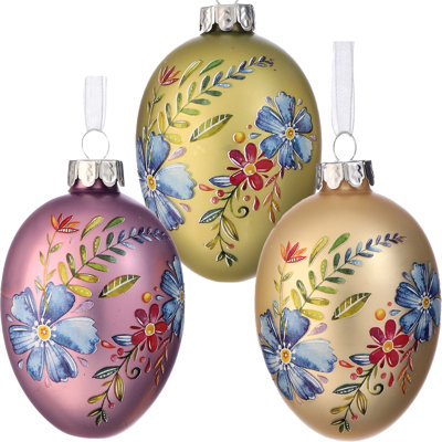 3.5" Glass Spring Blossom Egg Ornament 