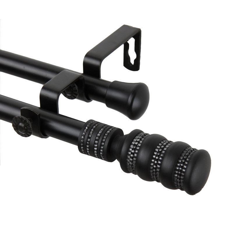 Tringle à rideaux double Parinaaz, Noir, 66 po à 120 po