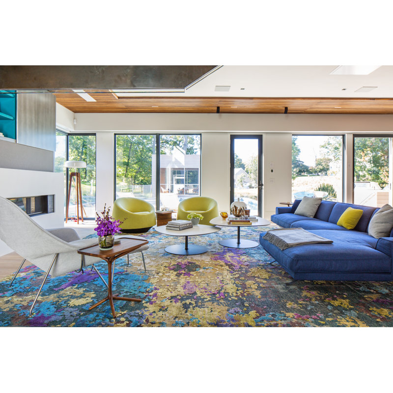 Odyssey Post Modern Organic Abstract Hand-Knotted Wool/Silk Purple Blue Green Designer Area Rug / Rug Size: Rectangle