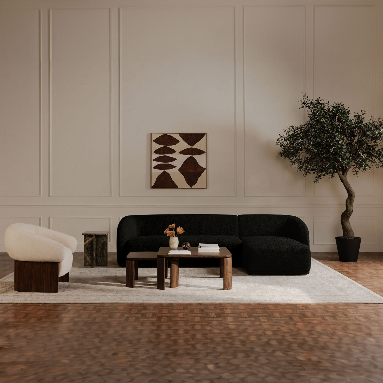 Penelope Sectional, Right Hand Facing, Camel Faux Mohair
