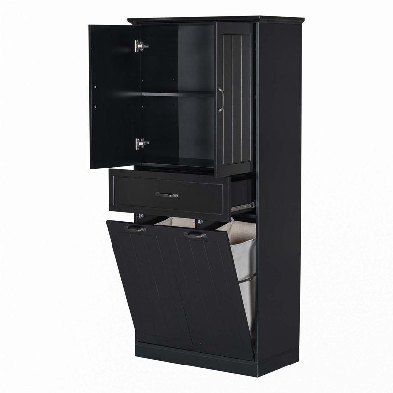 Armoire de rangement pour salle de bain avec deux paniers à linge, Noir