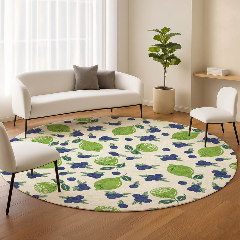 Machine Washable Indoor/Outdoor Adalaide ACN2354 Fruits Rug, Round 8'