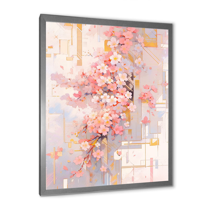 Contemporary Cherry Blossom Bold Stripes - Art mural sur toile Cherry Blossom, Cadre photo argenté
