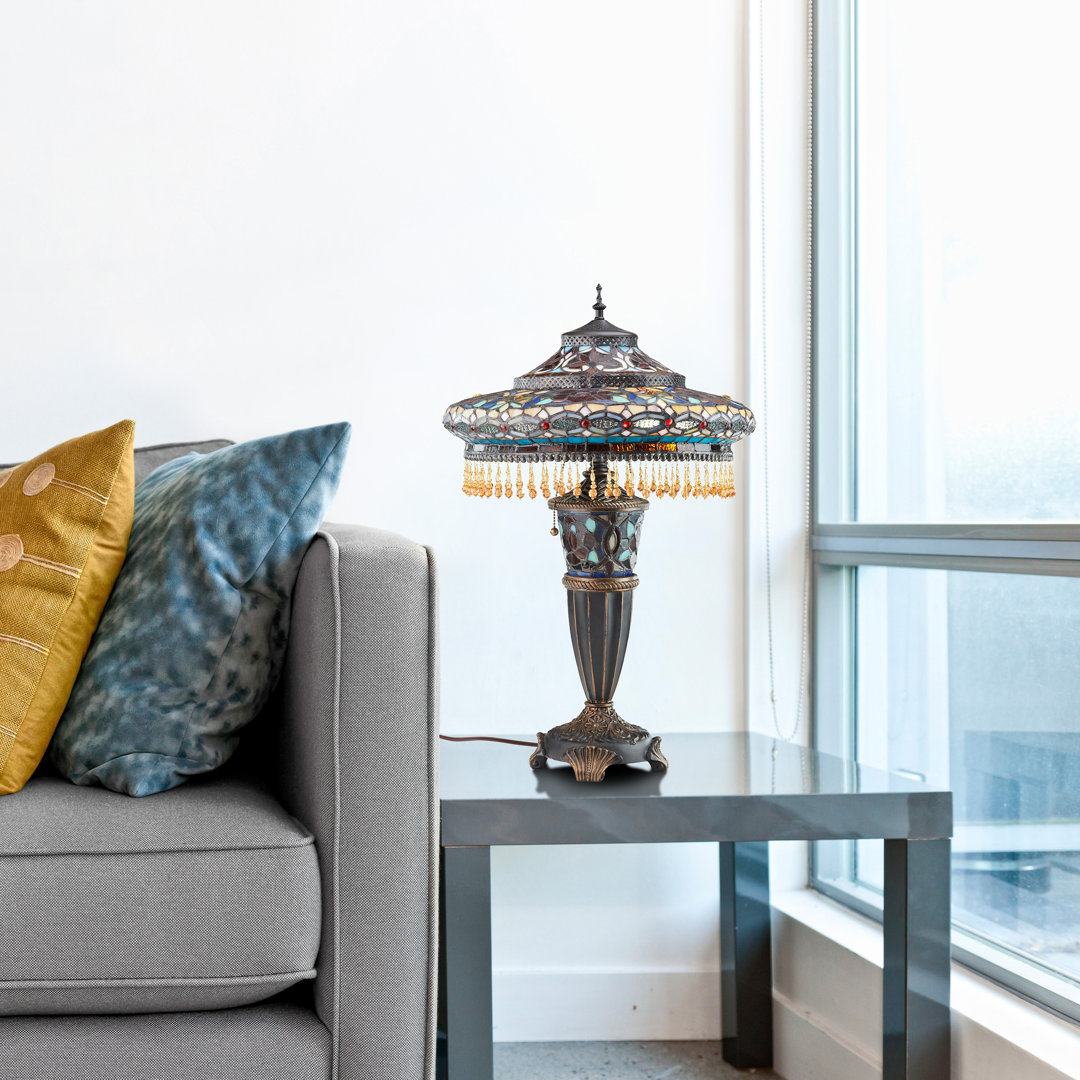 Rodovre 27.5"H Tiffany Style Stained Glass Parisian Double Lit Table Lamp Lark Manor™