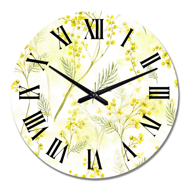 Branches jaunes de fleurs de mimosa - Horloge murale à motifs, Moyen
