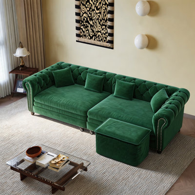 Canapé-lit Chesterfield de 89 po en velours avec très grand lit, canapé-lit convertible avec 4 coussins, noir