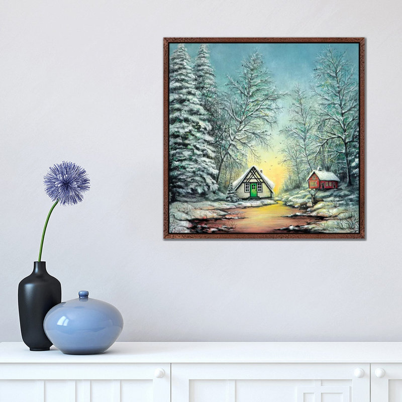 White Christmas by ColorByFeliks - Painting on Canvas, 45.72 cm H x 45.72 cm W, Classic Brown Wood Framed