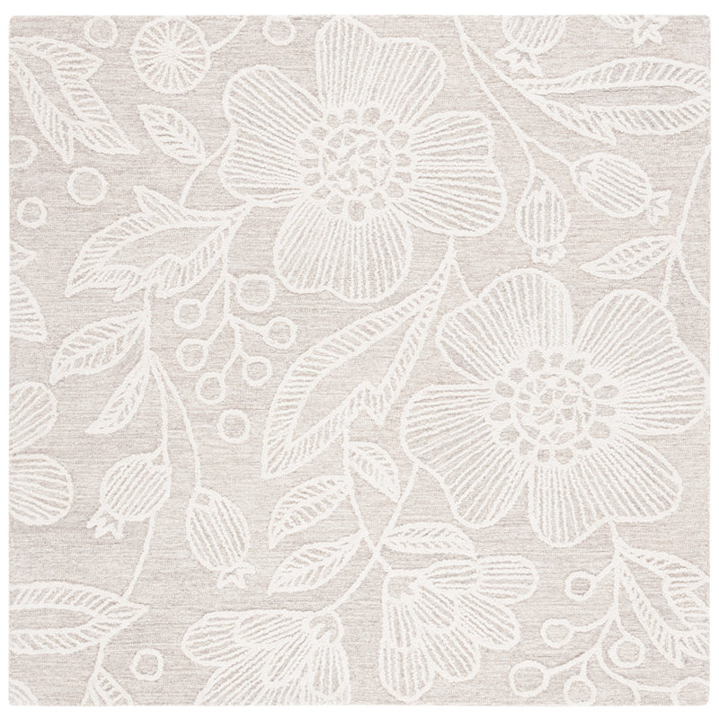 Tapis floral en laine touffeté à la main Jardin, Carré 6 pi
