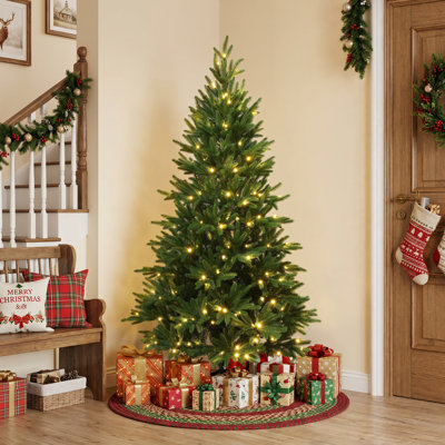 Sapin de Noël artificiel réaliste de 1,80 m, pré-illuminé, avec feuillage persistant et 250 lumières DEL blanc chaud.