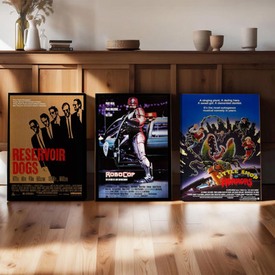 Ensemble de 3 affiches murales encadrées, style vintage, sur toile : Reservoir Dogs, RoboCop, La Petite Boutique des Horreurs. Impressions de films classiques pour la décoration de votre salon ou home cinéma. Cadeau idéal pour les cinéphiles.