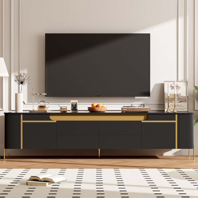 74.8'' Console Table for TVs up to 80 Inches, Black/Gold, Black