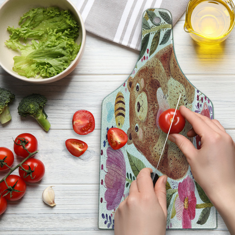 Multicolore planche à découper en verre trempé avec fleurs Ambesonne