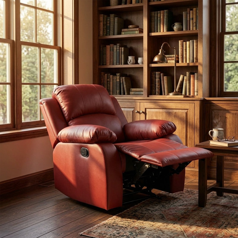 Adjustable Backrest Single Sofa with Solid Wood Frame & Double Spring Support, Red