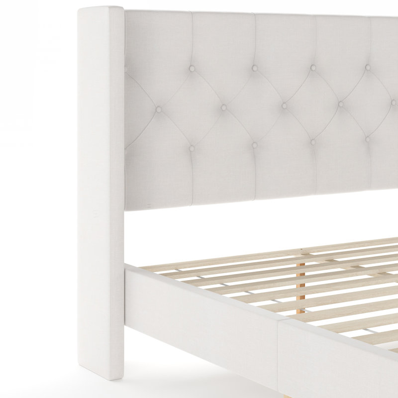 Martha Stewart Carmy Platform Bed With Tufted Wingback Headboard, Queen