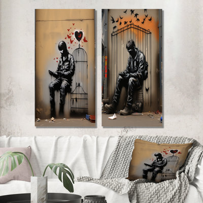 Ensemble de 2 décorations murales Black Urban Solitude Pop Street Art I - Man