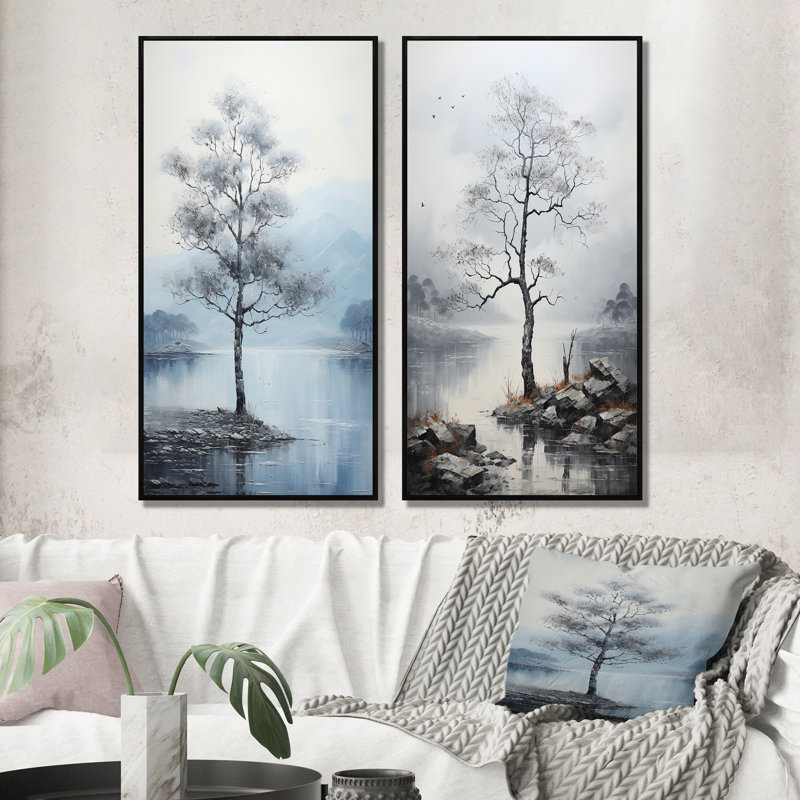 «Gray Tree Monicoloch Whispers Landscape», 2 pièces sur toile, H 32 po x l 32 po, Cadre noir