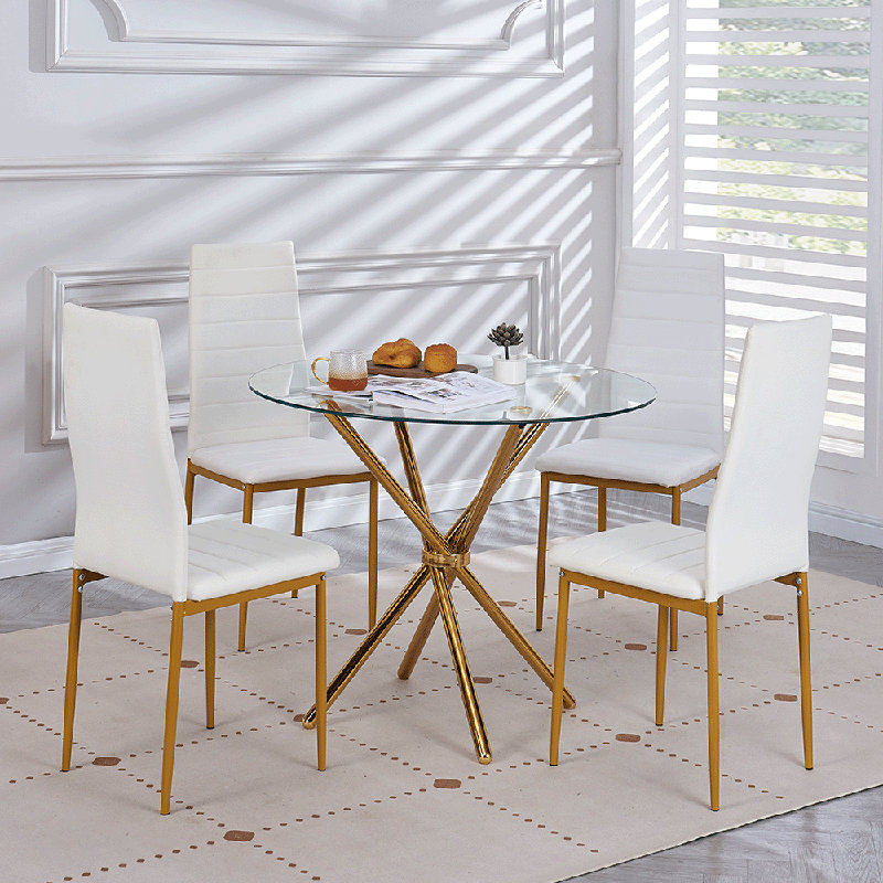 Suchi Round Dining Table with Iron Base, Gold
