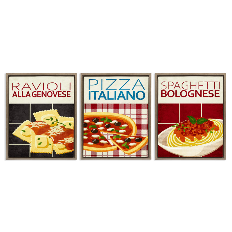 Ensemble de 3 cadres à pâtes Classic Italian Pasta, par Kim Allen, Cadre flottant orme Montalcino, H 21 po x l 17 po