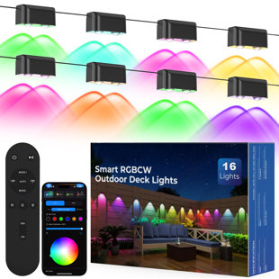 Outdoor Deck Lights, 16 Lights Smart Fence Lights Compatible With Alexa & Google Home, Ip65 Led Patio Deck Lighting With Remote, Fence Lighting Music Sync For Patio Yard Garden(104.8ft)