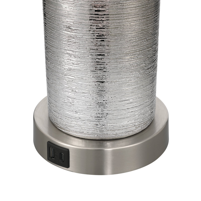 Lampe de table 25 "à intensité variable en céramique avec ports USB (ensemble de 2), Silver