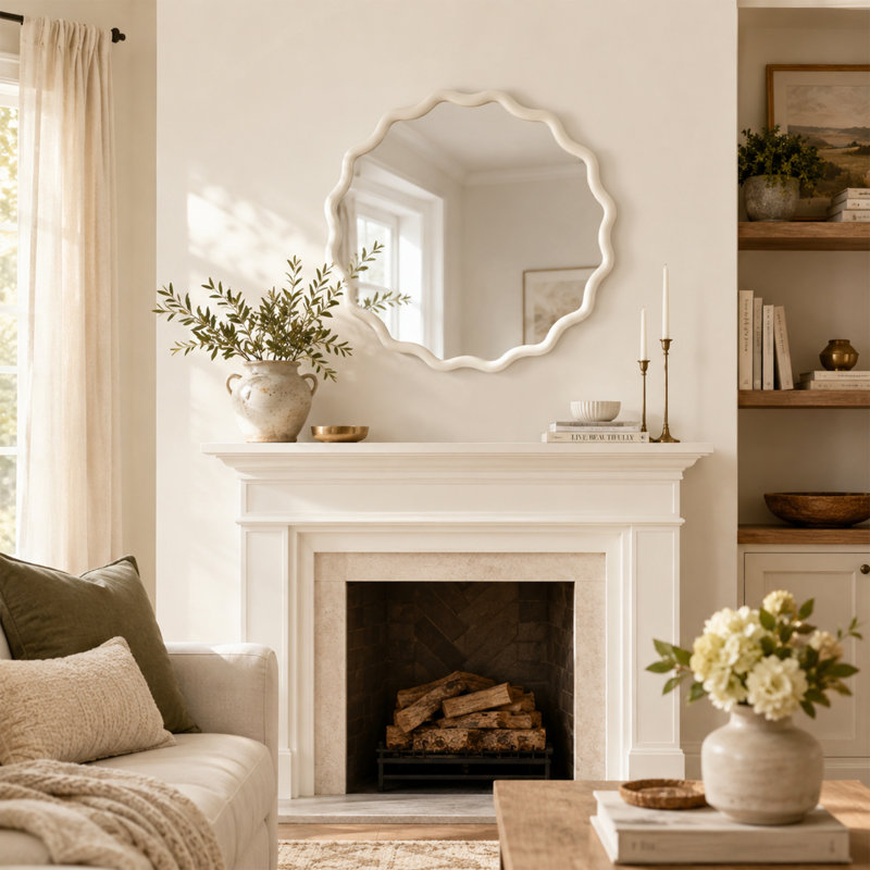  Miroir décoratif rond en bois massif Boho pour salle de bain et vestibule