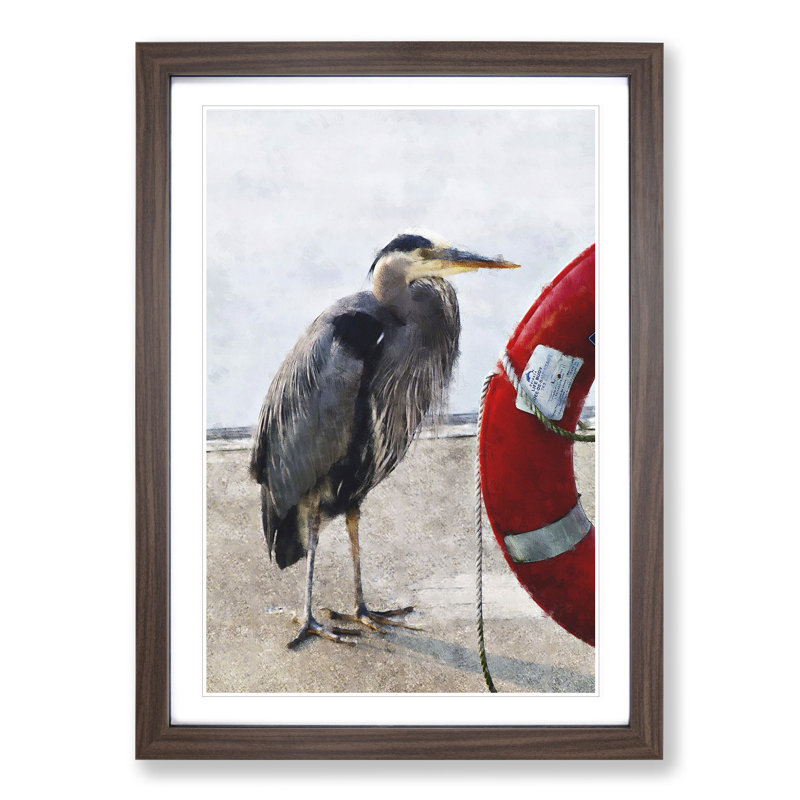 Blue Heron - Picture Frame Painting, Walnut Framed, 36cm H x 27cm W x 2cm D