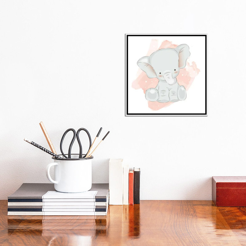 «Baby Elephant Cute» par - Toile tendue, H 12 po x l 12 po x P 1,5 po, Toile avec cadre blanc