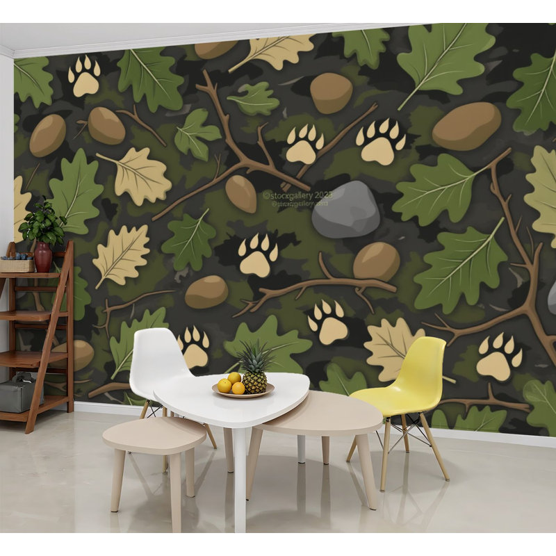 Papier peint adhésif auto-adhésif moderne pour la chambre à coucher Peel and Stick L 96 po x l 69 po avec motif camouflage militaire