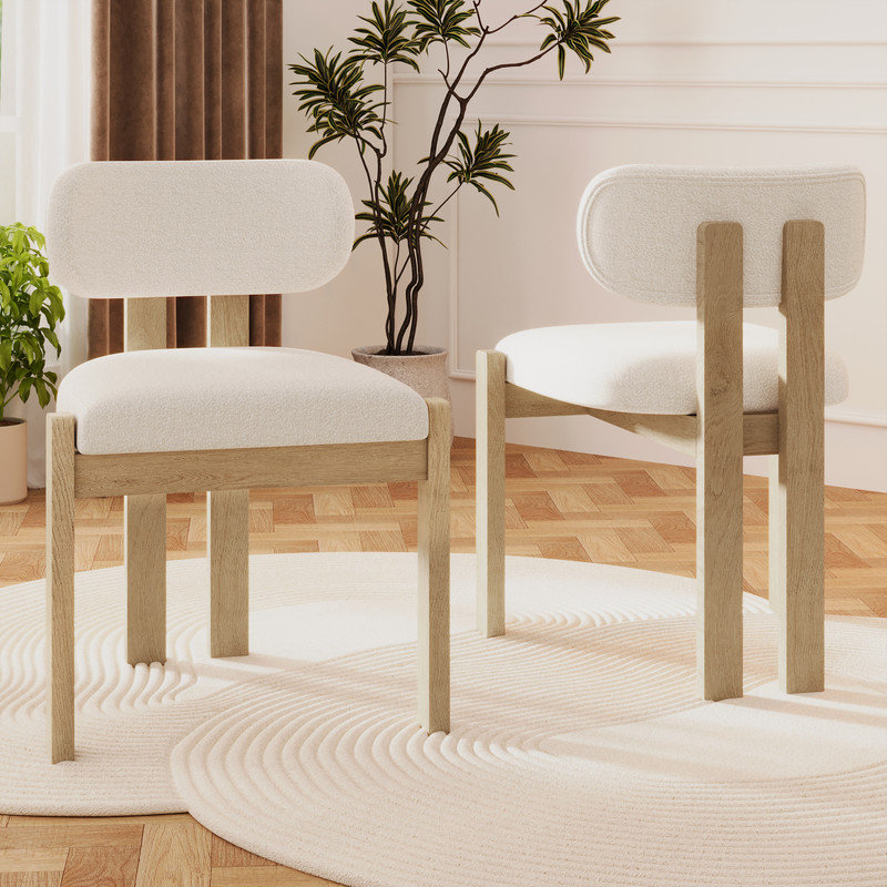 Tufted Upholstered Parsons Chair, Natural Wood, Natural