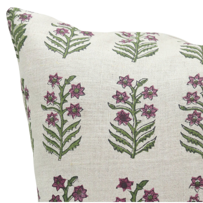 Linen Pillow Cover, Pink Floral, 14" H x 20" W, Rectangle