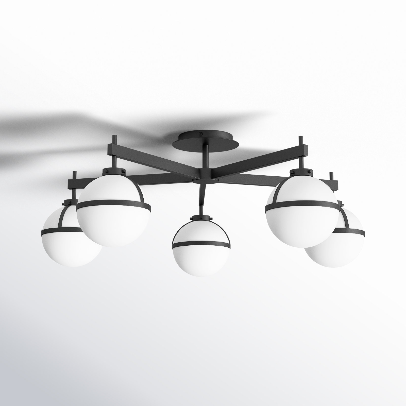 5 Light Glass Semi Flush Mount, Black