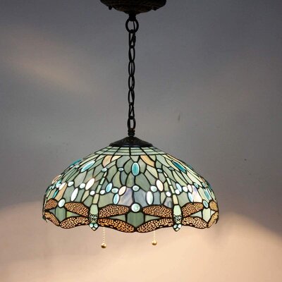 Tiffany Pendant Light Fixture Sea Blue Stained Glass Dragonfly Hanging Lamp Wide 16inch Height 40inch -  Bloomsbury Market, 63DBDBDFDE6E4A5F8647197B64A7EFBF