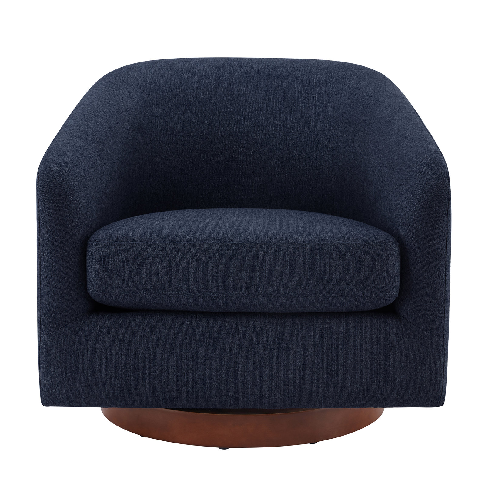 Bennett Upholstered Swivel Barrel Chair With Ottoman, Flannigan Midnight