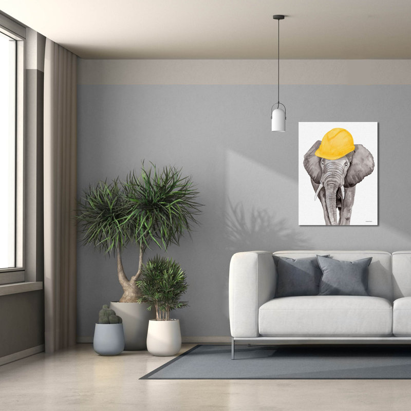 Toile épique «Construction Elephant» par Rachel Nieman, 26 po x 34 po