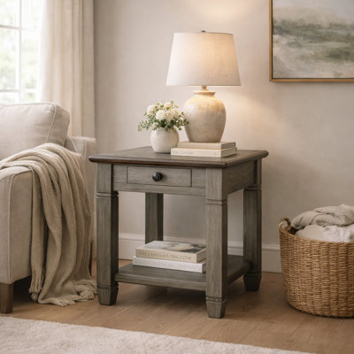 Table de bout Verduzco 24 "deux tons gris antique avec tiroir de rangement et tablette ouverte