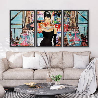 Pop Urban Street " Stylish Fashion Audrey Hepburn Graffiti & Street Art Colourful Modern Art Urban Portrait " 3 - Pieces