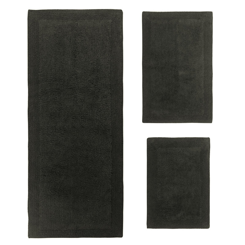 Bruss Luxury 100% Cotton Reversible Bath Rug (Set of 3), Gray