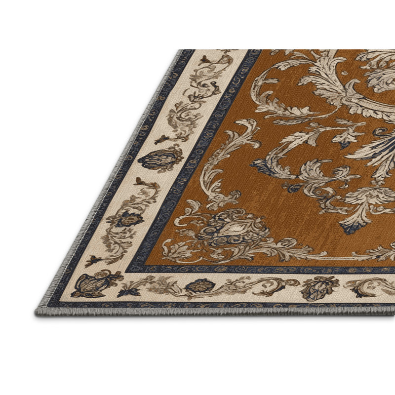 Tapis brun français lavable à la machine, Rond 7 pi